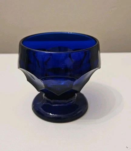 Vintage Viking Cobalt Blue Georgian Honeycomb Glass Sherbet Dessert Dish - euc