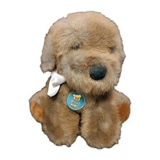 Vintage Dakin 1986 Plush Brown Gray 10" Puppy Dog Ribbon Hang Tag