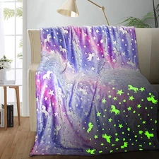 Unicorn Glow in The Dark Blanket, Unicorn Blanket for Girls/Kids, Unicorns Gi...