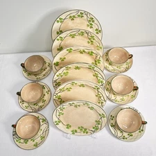 Clovia Maruhon Ware 6 Cups Saucers and Plates Shamrock Clover 1940’s JAPAN