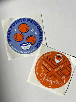 Gregoire Restaurant Sticker Lot (2)   Peak Potato Performance & Berkeley Map Dec