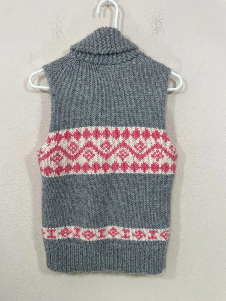 J. Chaleco Suéter Crew Lana Alpaca Para Mujer M Tejido a Mano Gris Rosa Cremallera Completa Isla Justa Foto 3 de 4