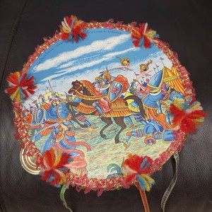 Italian Tambourine Tamburello Vera Pelle hand drum Sicily Knight Scene VTG #i