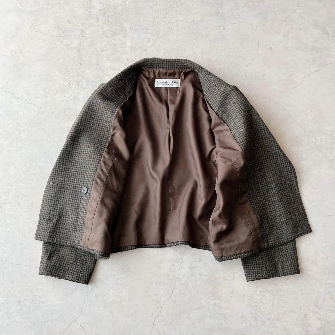 Christian Dior Jacket 90s Double Breasted Short Length Brown Houndstooth thumbnail 3