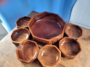 Wooden Bowl 7 Pc Set Nested Hand Carved Octagonal Shape(3750DispCab)