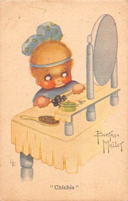 Children Girl Chichis Mirror Make-up Art Beatrice Mallet postcard B929