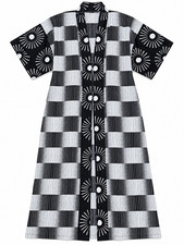 African Black and White Geometric Print Long Duster