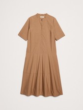 Banana Republic M Cotton Poplin Tuxedo-Front Midi Dress Brown #743562