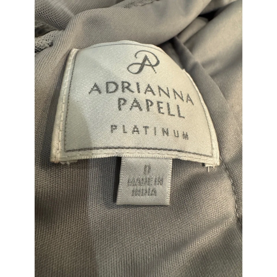 Impresionante Vestido Formal Adrianna Papell Platino Plateado Lentejuelas Cuentas Talla 0 Foto 3 de 4