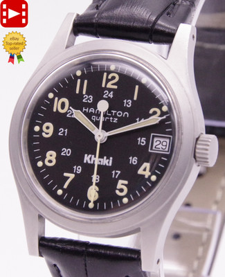  Vintage 1990s [Near Mint] HAMILTON Khaki 9797 Black 33mm Qz Men's Watch...
