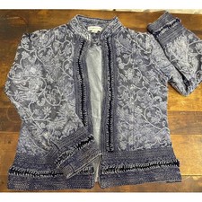 Coldwater Creek Satiny Tapestry Jacquard Brocade Open-Front Jacket Blazer Small