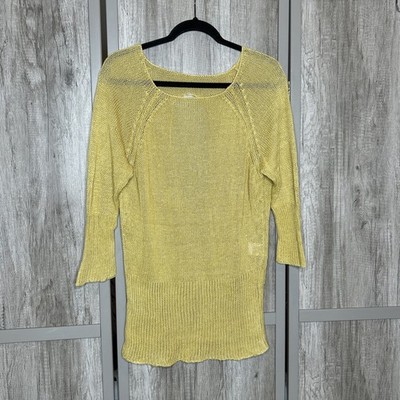 Koch Sweater Women Size S Linen Pullover Cutout on the Back Made in USA Mustard