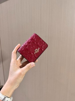 Red COACH CH006 Mini Wallet on a Chain with In Signature Print