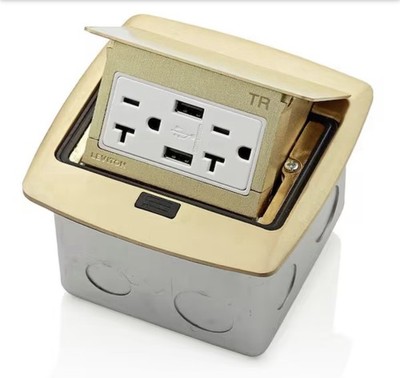 Leviton Pop-Up Floor Box with USB Charger   Brass (PFUS1-BR)