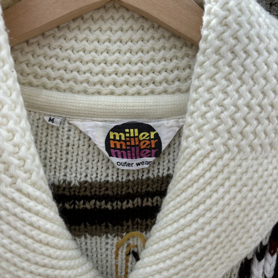 Suéter Cuello Chal Cowichan Vaquero Caballo Miller Años 70 De Colección Foto 3 de 4