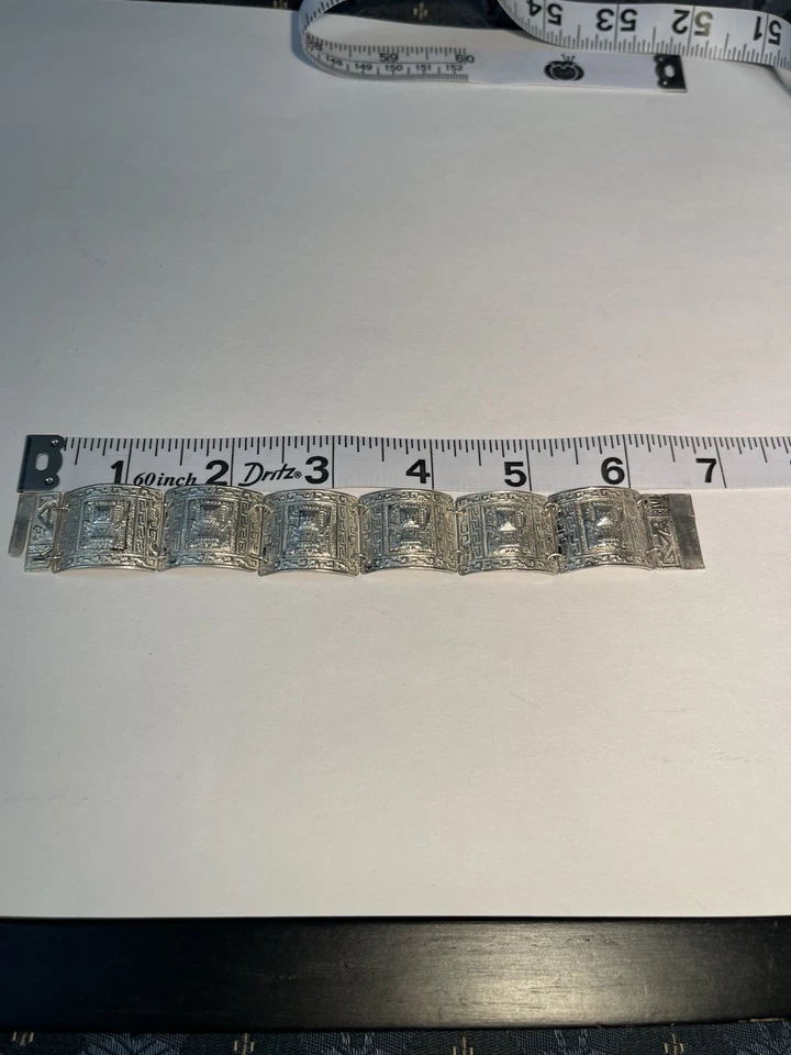 Pulsera Vintage Plata Peruana Cuentacuentos 6 Paneles Con Diseños Incas 6.75 Foto 4 de 4