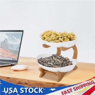 2 Tier Fruit Bowl Fruit Basket Stand Fruit Serving Tray White Tabletop Modern