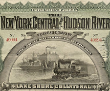 Antique 1898 NY Central & Hudson River Railroad Gold Bond Certificate W/Coupons!