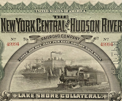 Antique 1898 NY Central & Hudson River Railroad Gold Bond Certificate W/Coupons!