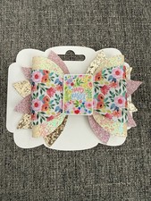 Glitter Floral Bow Hair Clip Easter Bunny Accessory for Girls