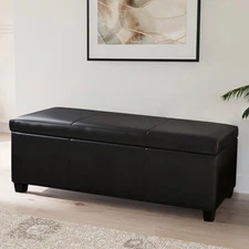 Black Faux Leather Storage Foot Rest Sofa Ottoman Bench Footrest Stool 47"inch