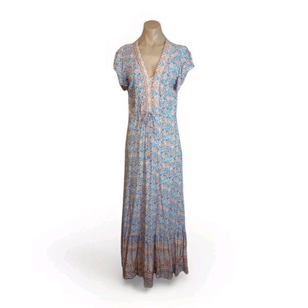 Ally Bohemian Floral Maxi Dress Women's Size 10 Pink Flutter Sleeve Fit & Flare