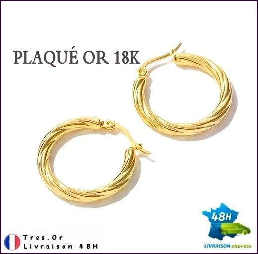 Boucles D'oreilles Créoles Longues – Plaqué Or 18K – Acier Inoxydable Doré – Tres.Or