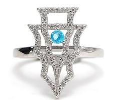 1CT Blue Topaz  White Topaz 925 Solid Sterling Silver Ring Sz 7 UB3-9