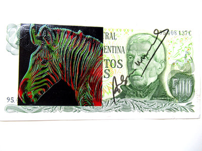 A) A.WARHOL  500 PESO BANKNOTE SKIZZIERT, ORIG. HANDSIGNIERT, PS 21.1.1987, TOPP