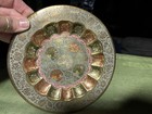 Vintage Brass Plate with Peacocks Design 7 3/4" Dia. Hang on wall green red gold — photo 2