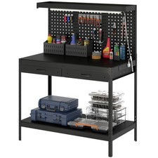 HOMCOM 110 cm Workbench with Pegboard and LED Light, 272 kg Load Capacity