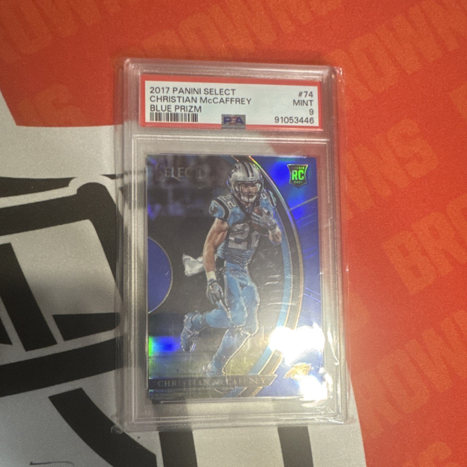 2017 Panini Select Blue Prizm Rookie Christian McCaffrey /149 #74 PSA 9