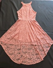 Dressystar Women's L Pink Floral Lace Halter Sleeveless Hi-Low Zip Dress