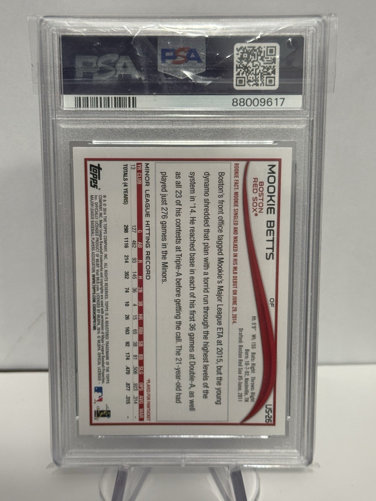 2014 Topps Update #US26 Mookie Betts Batting RC PSA 10 view 2