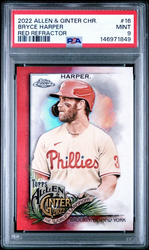 2022 Topps Ginter Chrome Bryce Harper Red Refractor #2/5 Phillies PSA 9 MT