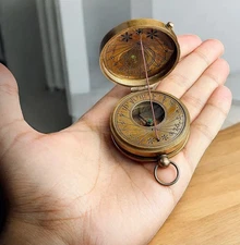 Handmade Brass Sundial Compass with Lid – Vintage Nautical Pocket Direction Find