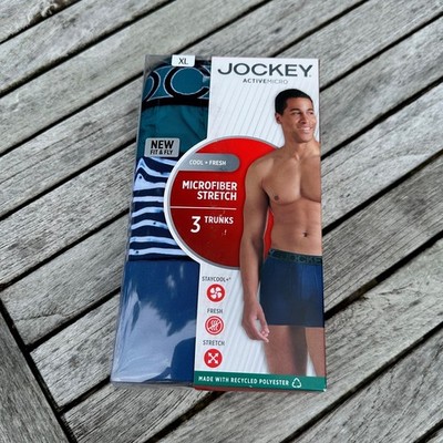 Jockey Mens ActiveMicro Microfiber Stretch 3 Pack Trunks Blue Teal XL 40-42