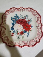 Pioneer Woman Holiday Platter Cheerful Rose Stoneware Square Floral Red New