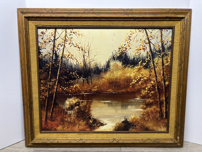 Gary Marshall Framed Hand Print Wilderness Pond Meadows Signed 1984 25 x21 