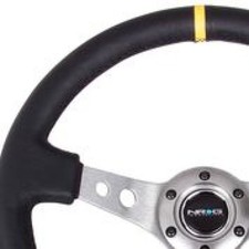 NRG Reinforced Steering Wheel (350mm / 3in. Deep) Blk Leather w/Gunmetal Cutout