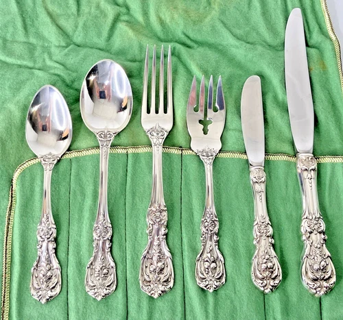 Vintage Reed & Barton Francis Sterling Silver Flatware 6pc Setting w/Cloth Pouch
