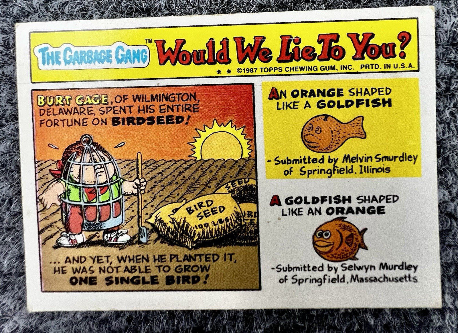 Barnacle Bill 349b GPK Garbage Pail Kids Card 1987 Series 9 Topps Vintage [Id 1]