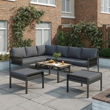 8 Seater Garden Furniture Set, Outdoor Modular Sofa w/ Heiget Adjustable Table