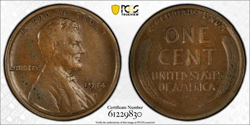 1914 D Lincoln Wheat Cent PCGS VF-30 BN