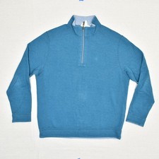 Tommy Bahama Men 1/4 Zip Pullover Sweater Solid Cotton Blue Size M Reversible