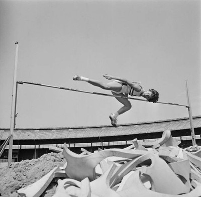 UK athlete Frances Slaap competes in high jump at International At- Old Photo