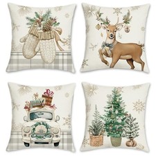 Winter Christmas Throw Pillow Covers 18x18 Inch 18" x 18" Pack of 4 Grey