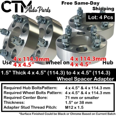 4x 1.5'' Thick 4x4.5 (4x114.3) Wheel Spacer Adapter Fit 4Lug Acura Honda Hyundai