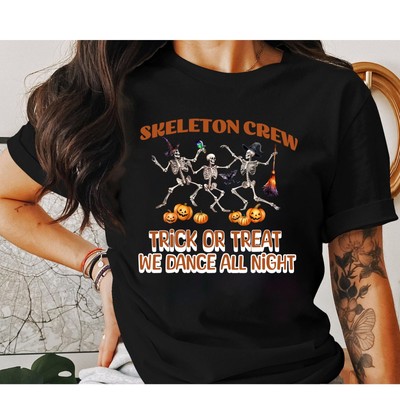 Lustiges Halloween tanzende Skelette T-Shirt, Knochen Skelett Crew, Trick or Leckerbissen