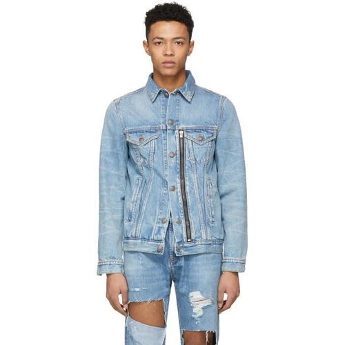 $1250 R13 Distressed Zipper Trucker Blue Jacket Large image 9